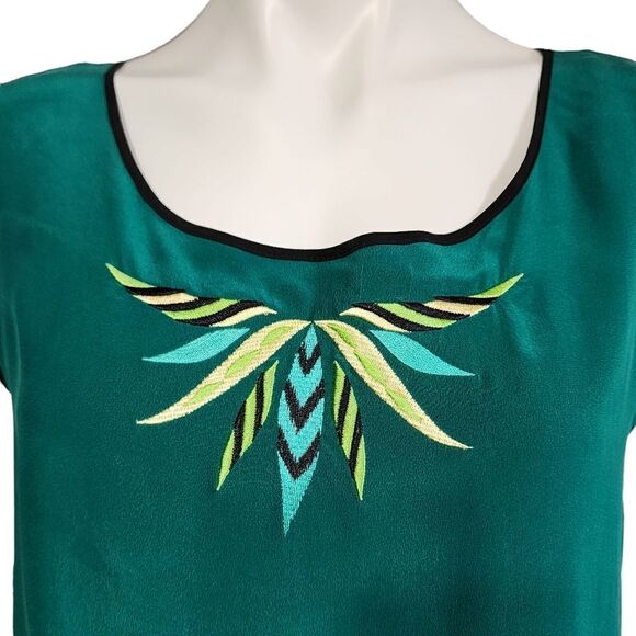 Bob Mackie green silk top sleeveless szs - Picture 2 of 5